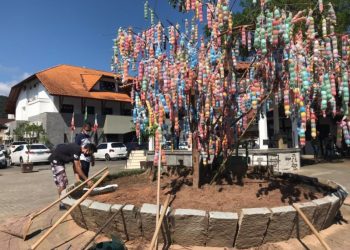 Prefeitura de Nova Trento inicia paisagismo na Praça Del Comune