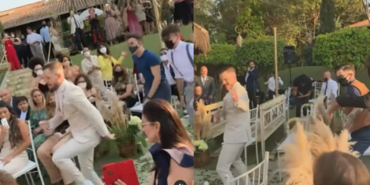Noivo viraliza ao fazer coreografia no caminho para o altar no próprio casamento
