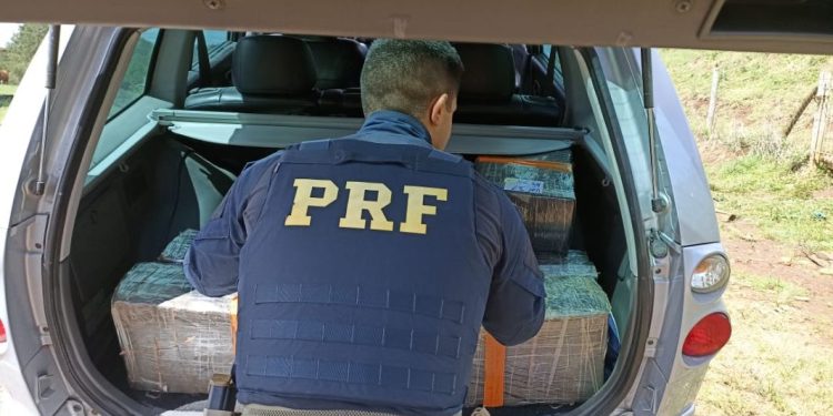 PRF desconfia de manobra e intercepta carro com mais de 300 kg de maconha