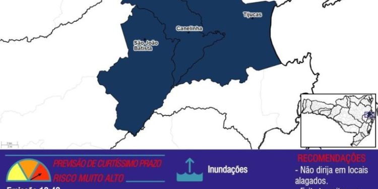 São João Batista, Canelinha e Tijucas têm alerta para indunação gradual