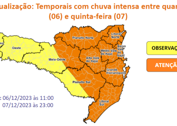 Defesa Civil alerta para temporais com chuva intensa entre quarta e quinta-feira
