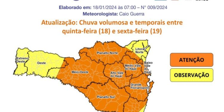 Atualização: Temporais e chuva volumosa entre quinta (18) e sexta-feira (19)