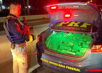 PRF localiza 92 quilos de maconha em carro acidentado na BR-101 em Tijucas