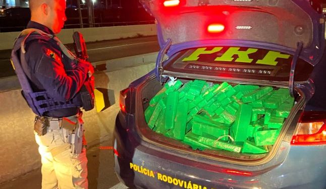 PRF localiza 92 quilos de maconha em carro acidentado na BR-101 em Tijucas