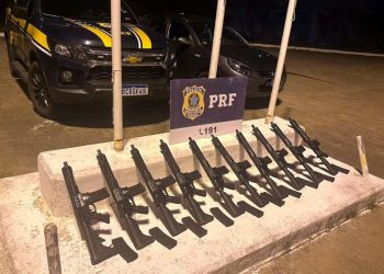 PRF localiza 10 fuzis escondidos no tanque e lataria de carro na BR-280 em Mafra
