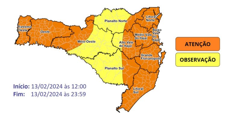 Alerta da Defesa Civil: Frente fria e calor intenso causarão temporais em Santa Catarina