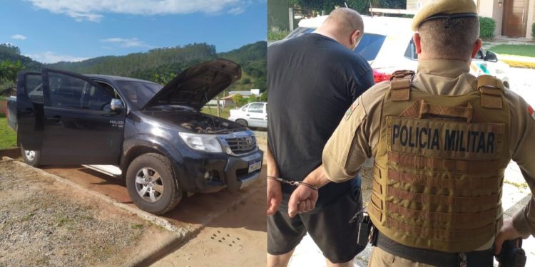 Caminhonete furtada em São Paulo encontrada com placas clonadas em Nova Trento