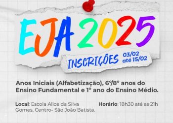 Período de matrículas no Centro de Educação de Jovens e Adultos de São João Batista será de 3 a 15 de fevereiro