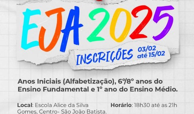 Período de matrículas no Centro de Educação de Jovens e Adultos de São João Batista será de 3 a 15 de fevereiro