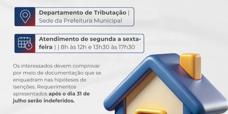 Requerimento para isenção do pagamento do IPTU 2026 pode ser apresentado até o final deste mês