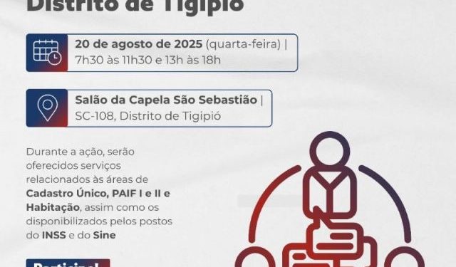 Distrito de Tigipió recebe projeto “Cras no Bairro” no dia 20 de agosto
