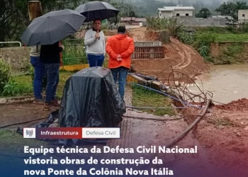 Equipe técnica da Defesa Civil Nacional vistoria obras de construção da nova Ponte da Colônia Nova Itália
