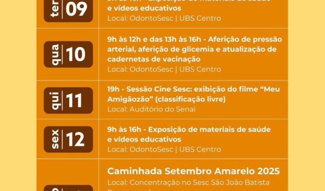 Setembro Amarelo: campanha de conscientização será realizada nesta semana em São João Batista