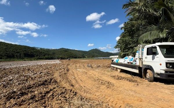 Secretaria de Agricultura de Nova Trento acompanha preparo e plantio de milho para silagem no bairro São Luiz
