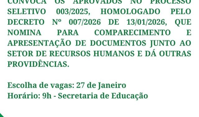 Administração Municipal de Nova Trento convoca aprovados para cargos da área da educação
