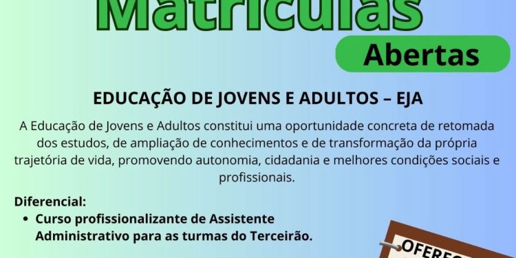 Matrículas abertas para a EJA em Nova Trento