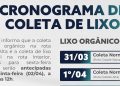 Coletas de lixo serão antecipadas devido ao feriado de Sexta-Feira Santa