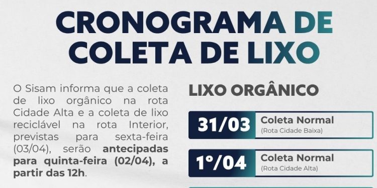 Coletas de lixo serão antecipadas devido ao feriado de Sexta-Feira Santa