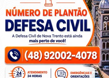 Defesa Civil de Nova Trento disponibiliza número de plantão 24 horas para emergências e orientações