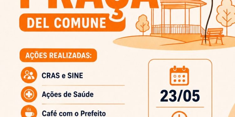 Sábado na Praça Del Comune terá CRAS e SINE, ações de Saúde, Café com o Prefeito, troca de figurinhas da Copa e inscrições do Pet Levado a Sério, em Nova Trento