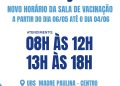 Sala de Vacinação em Nova Trento terá alteração no horário de atendimento entre os dias 06 de maio e 04 de junho