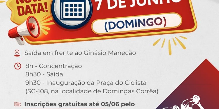 Pedal de inauguração da Praça do Ciclista é transferido para 7 de junho
