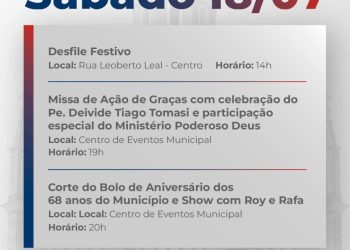 Desfile, Missa e Corte do Bolo marcam sábado (18/07) de comemorações pelos 68 anos de emancipação de São João Batista