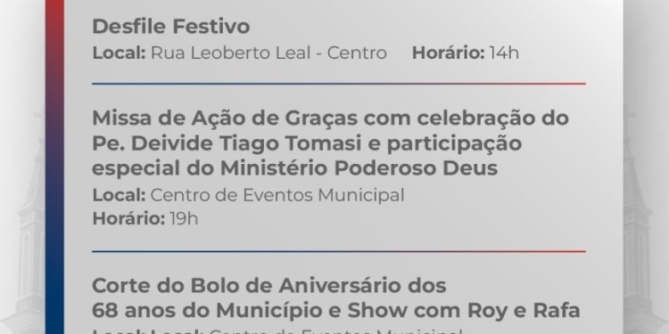 Desfile, Missa e Corte do Bolo marcam sábado (18/07) de comemorações pelos 68 anos de emancipação de São João Batista
