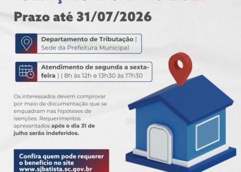 Requerimentos para isenção do pagamento do IPTU 2027 podem ser apresentados até o final deste mês