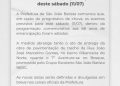 COMUNICADO IMPORTANTE – Adiamento da programação deste sábado (11/07)