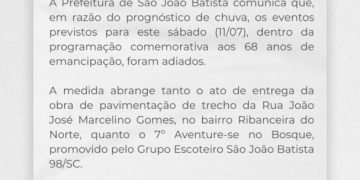 COMUNICADO IMPORTANTE – Adiamento da programação deste sábado (11/07)