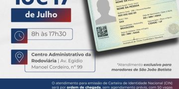 São João Batista promoverá mutirão para emissão de carteiras de identidade nos dias 16 e 17 de julho