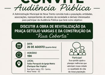 População de Nova Trento é convidada a participar de Audiência Pública sobre a Rua e Praça Cobertas