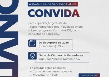 Prefeitura de São João Batista promove capacitação para MEIs na próxima quinta-feira (20/08)