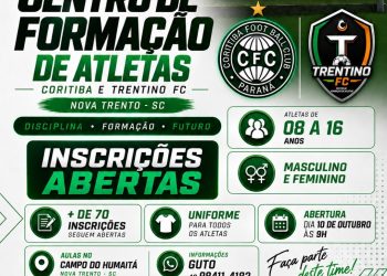 Escolinha de futebol em parceria com o Coritiba inicia atividades em outubro, em Nova Trento