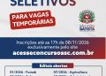 Prefeitura de São João Batista abre processos seletivos para preenchimento de vagas temporárias e de bolsista em diversas áreas